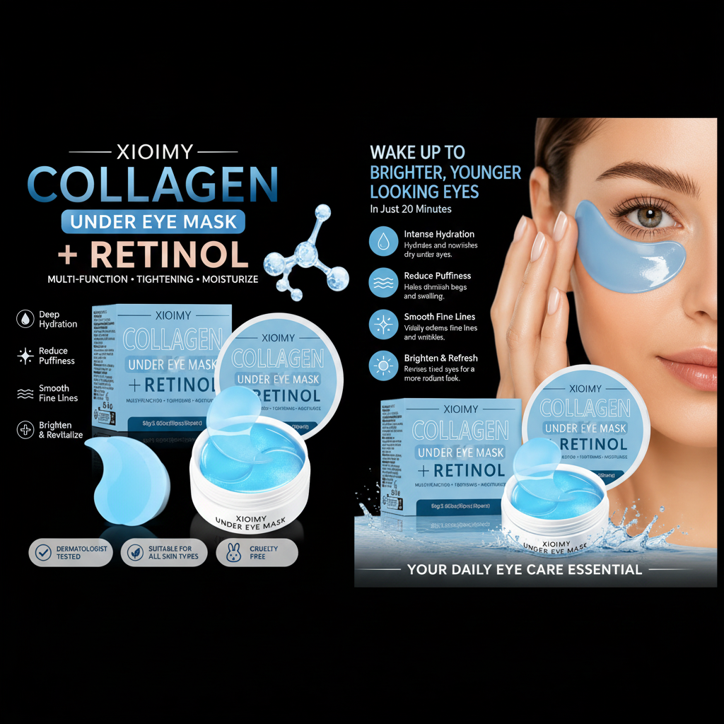 Collagen Eye Mask infographic - dark luxury editorial