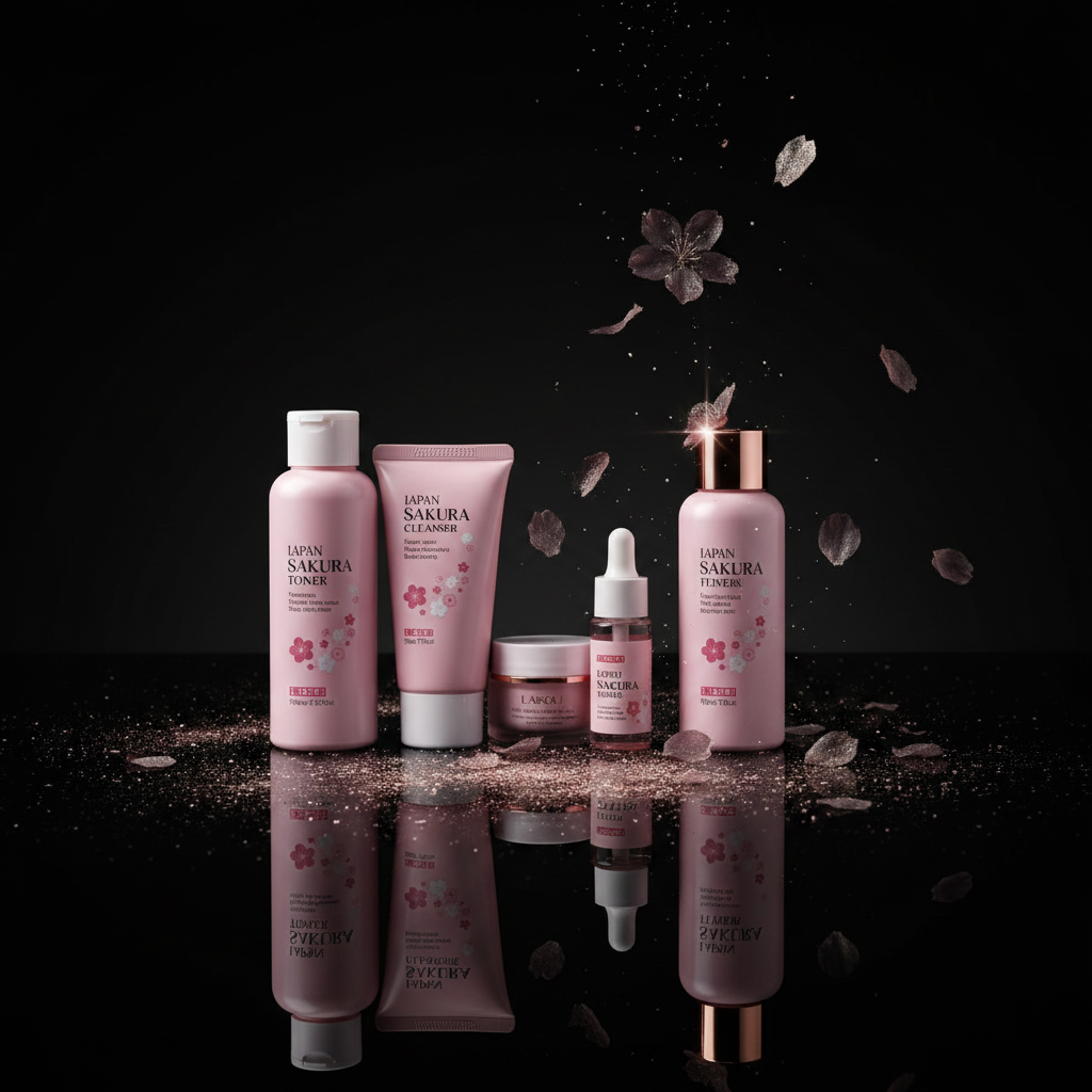 LAIKOU Sakura Skincare Set - dark luxury editorial