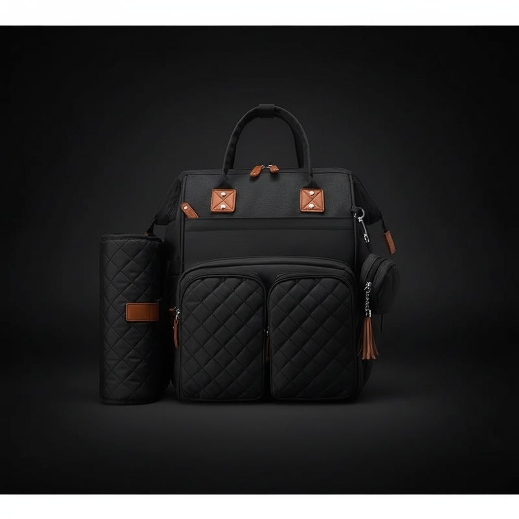 Full product flat lay with changing mat and accessories pod